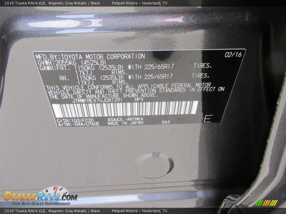 2016 Toyota RAV4 XLE Magnetic Gray Metallic / Black Photo #34