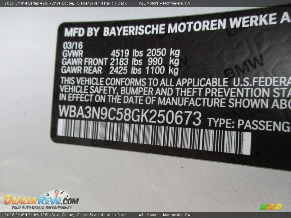 2016 BMW 4 Series 428i xDrive Coupe Glacier Silver Metallic / Black Photo #19