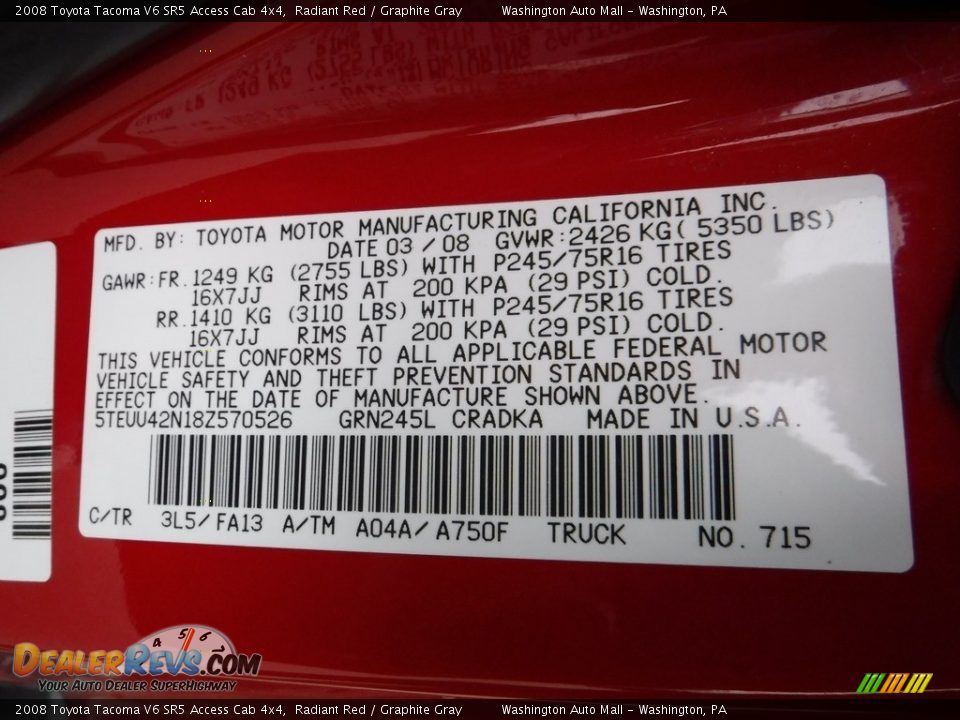 2008 Toyota Tacoma V6 SR5 Access Cab 4x4 Radiant Red / Graphite Gray Photo #24