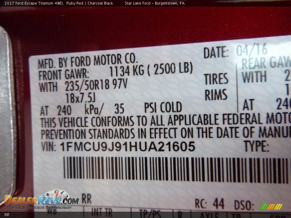 Ford Color Code RR Ruby Red