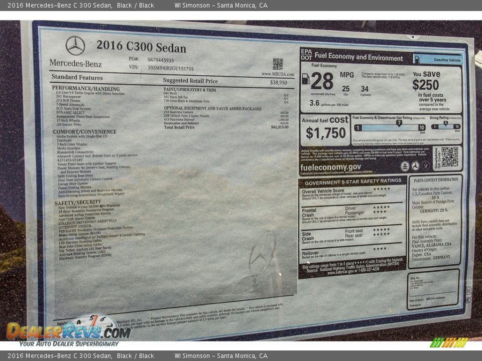 2016 Mercedes-Benz C 300 Sedan Black / Black Photo #10