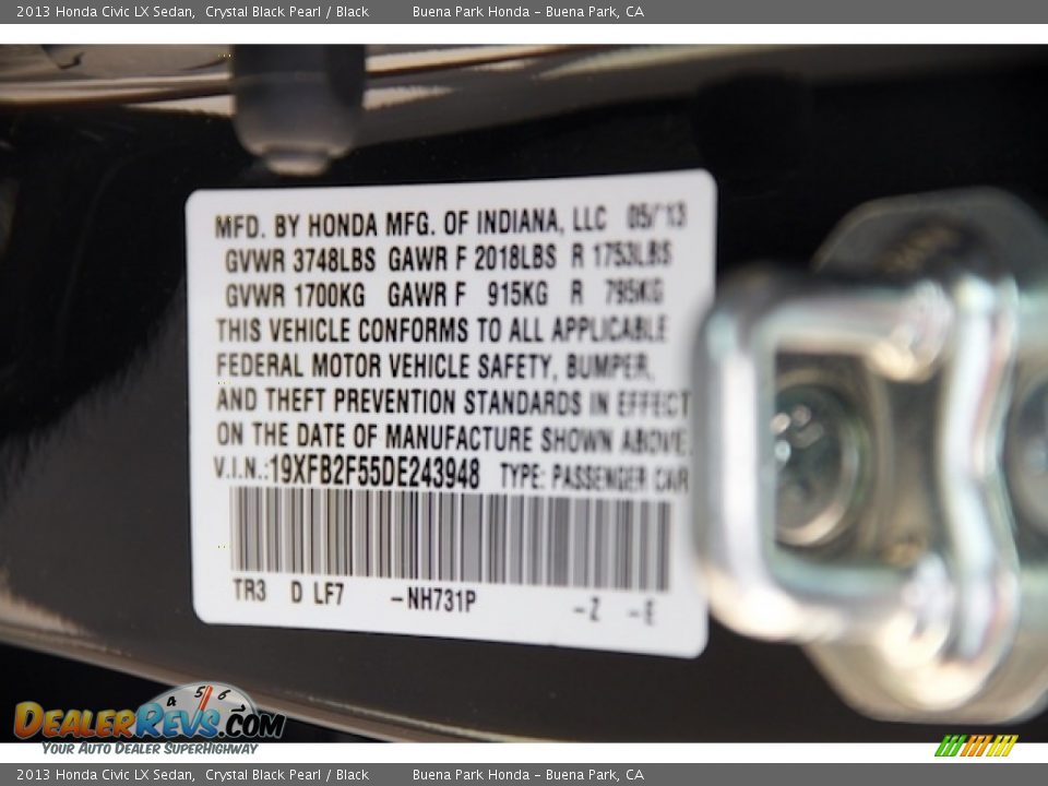 2013 Honda Civic LX Sedan Crystal Black Pearl / Black Photo #29