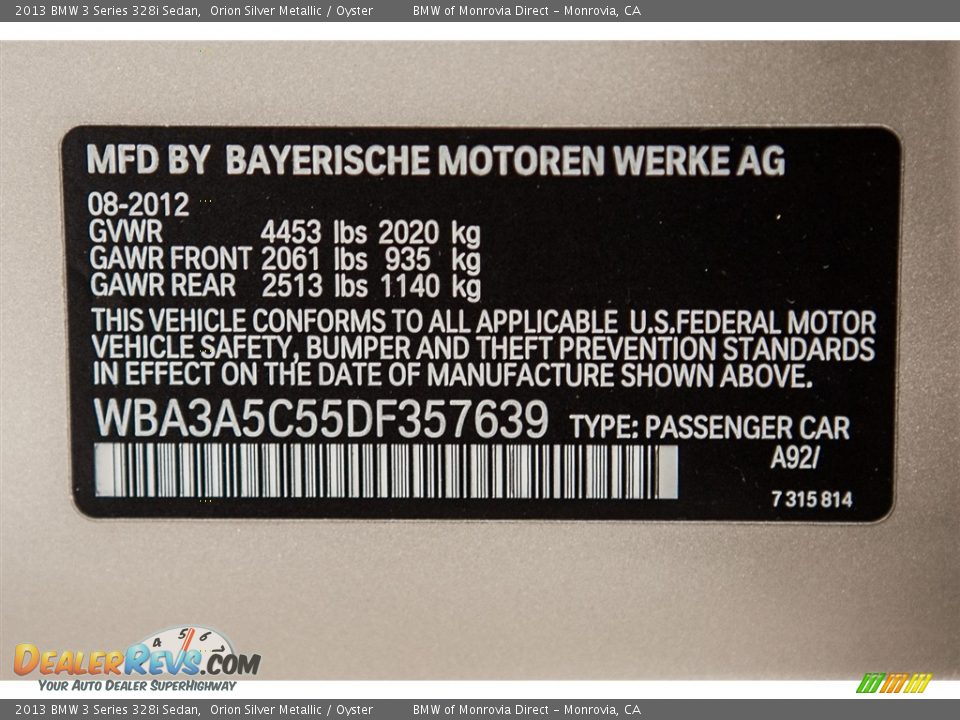 2013 BMW 3 Series 328i Sedan Orion Silver Metallic / Oyster Photo #21