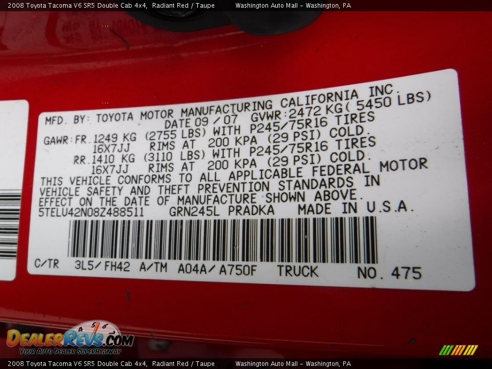 2008 Toyota Tacoma V6 SR5 Double Cab 4x4 Radiant Red / Taupe Photo #23
