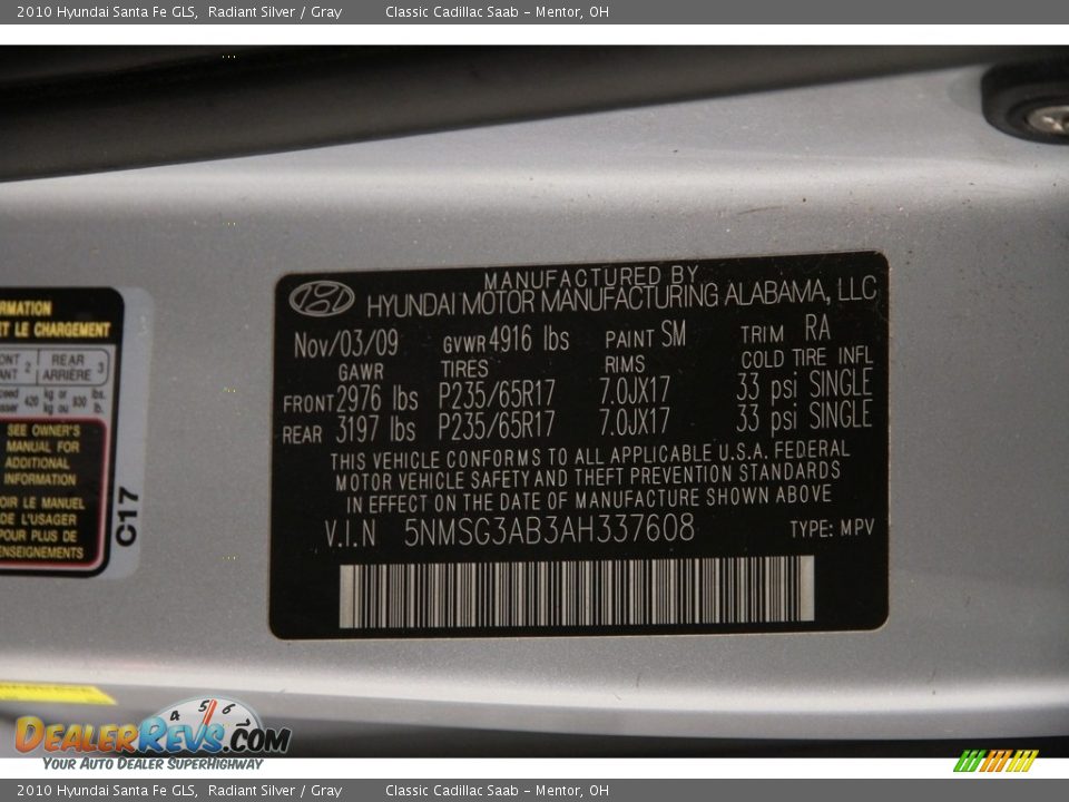 2010 Hyundai Santa Fe GLS Radiant Silver / Gray Photo #14