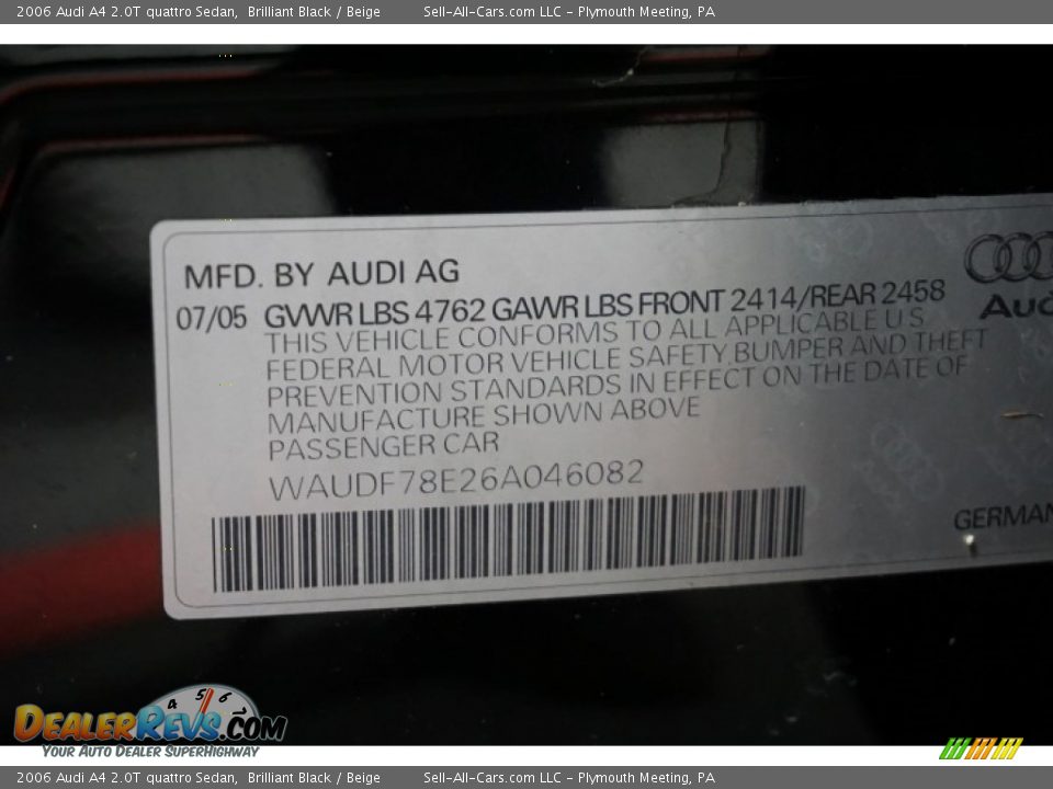 2006 Audi A4 2.0T quattro Sedan Brilliant Black / Beige Photo #15