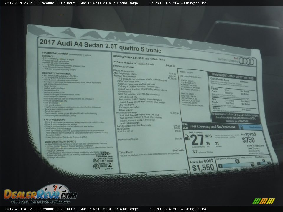 2017 Audi A4 2.0T Premium Plus quattro Window Sticker Photo #11