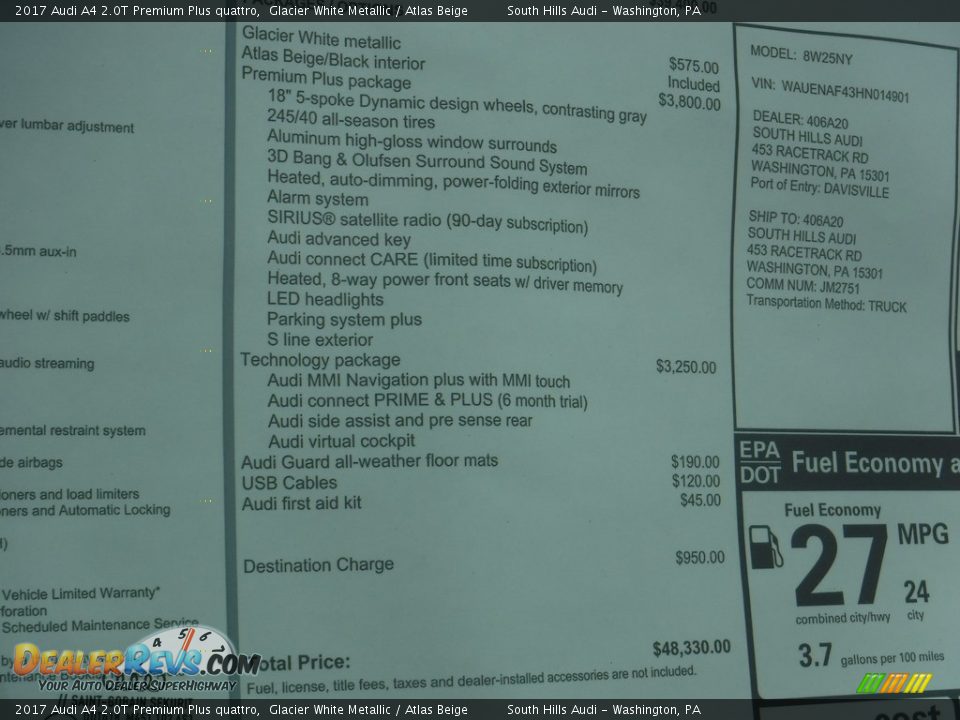2017 Audi A4 2.0T Premium Plus quattro Window Sticker Photo #12