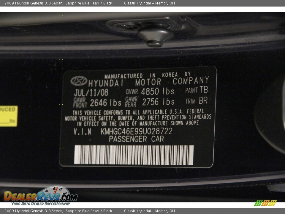 2009 Hyundai Genesis 3.8 Sedan Sapphire Blue Pearl / Black Photo #20
