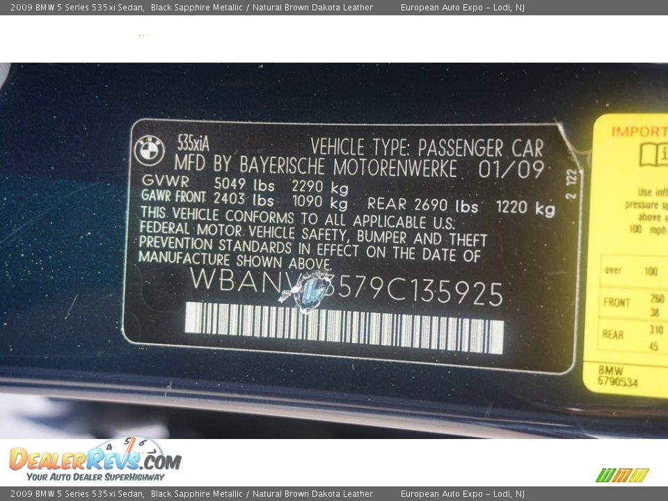 2009 BMW 5 Series 535xi Sedan Black Sapphire Metallic / Natural Brown Dakota Leather Photo #27