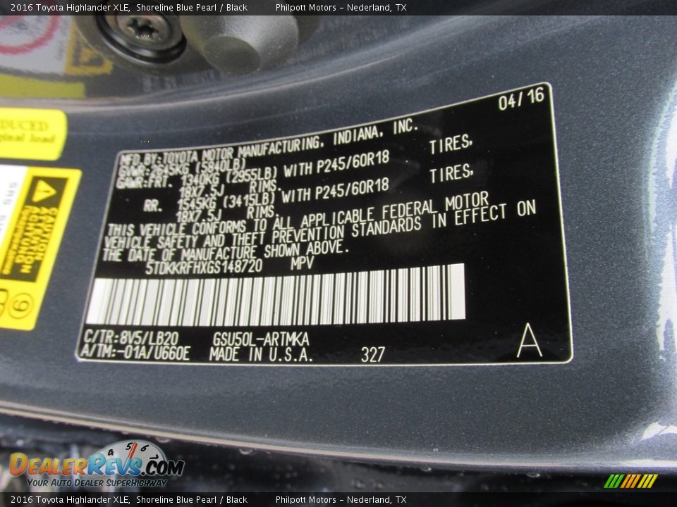 2016 Toyota Highlander XLE Shoreline Blue Pearl / Black Photo #36