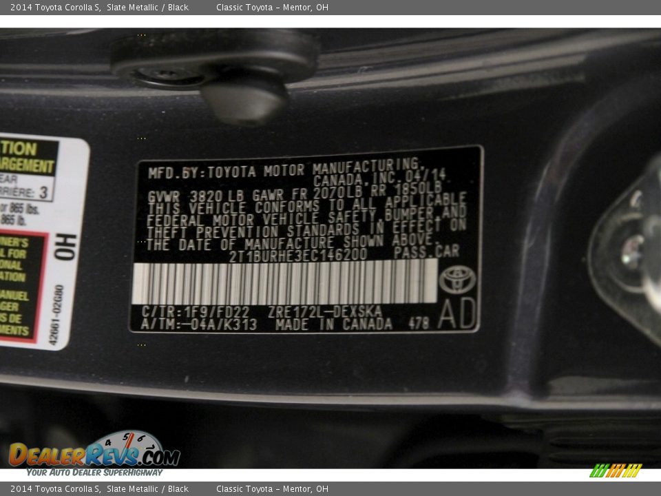 2014 Toyota Corolla S Slate Metallic / Black Photo #19