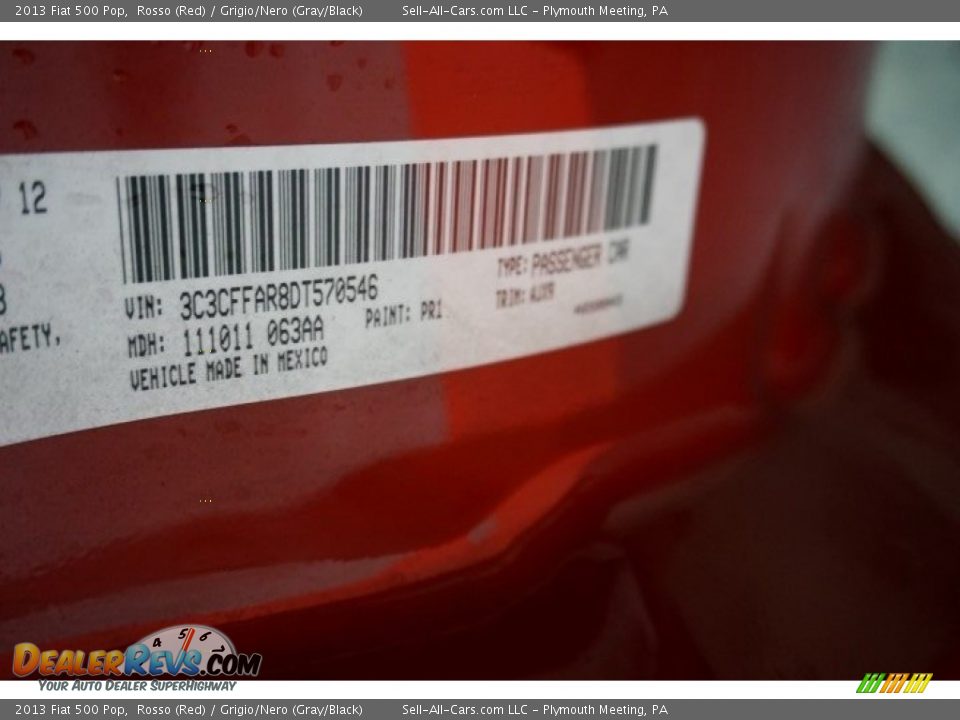 2013 Fiat 500 Pop Rosso (Red) / Grigio/Nero (Gray/Black) Photo #14