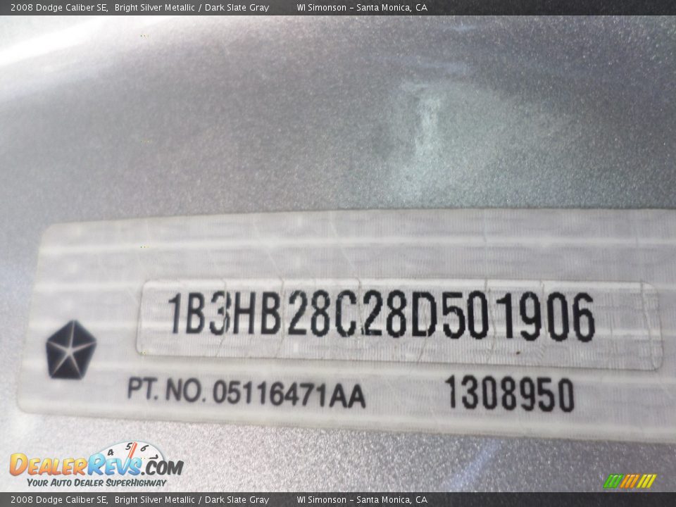 2008 Dodge Caliber SE Bright Silver Metallic / Dark Slate Gray Photo #27