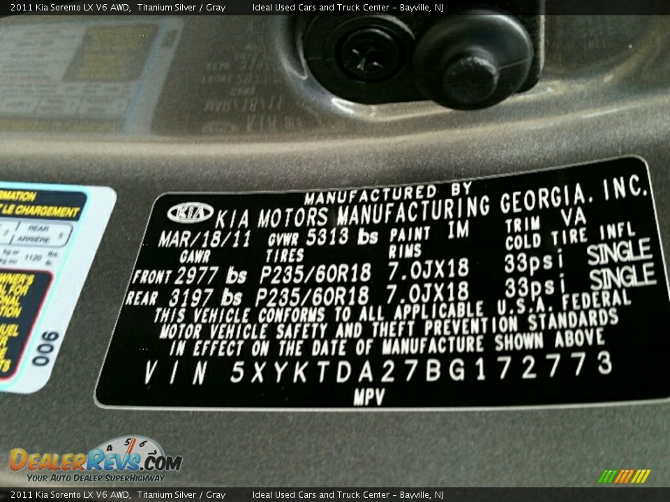 2011 Kia Sorento LX V6 AWD Titanium Silver / Gray Photo #20