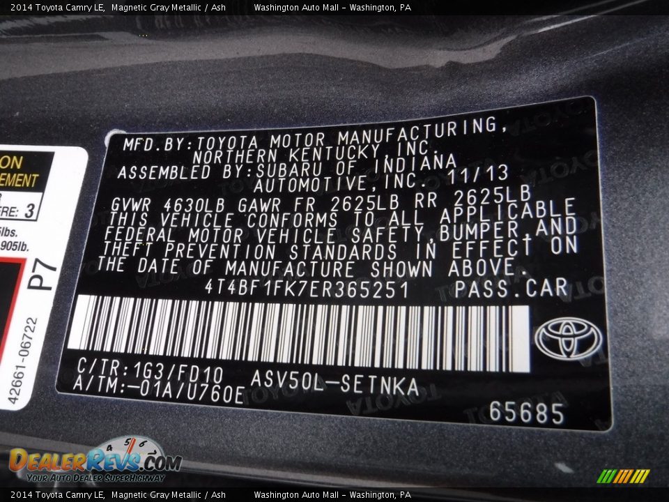 2014 Toyota Camry LE Magnetic Gray Metallic / Ash Photo #19