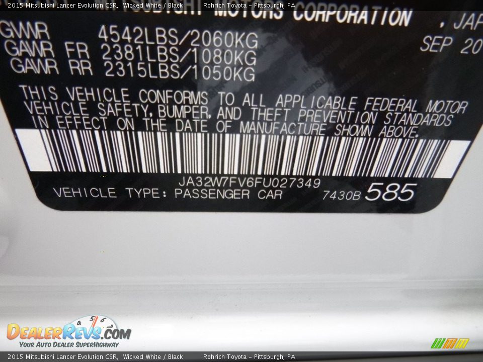 2015 Mitsubishi Lancer Evolution GSR Wicked White / Black Photo #25