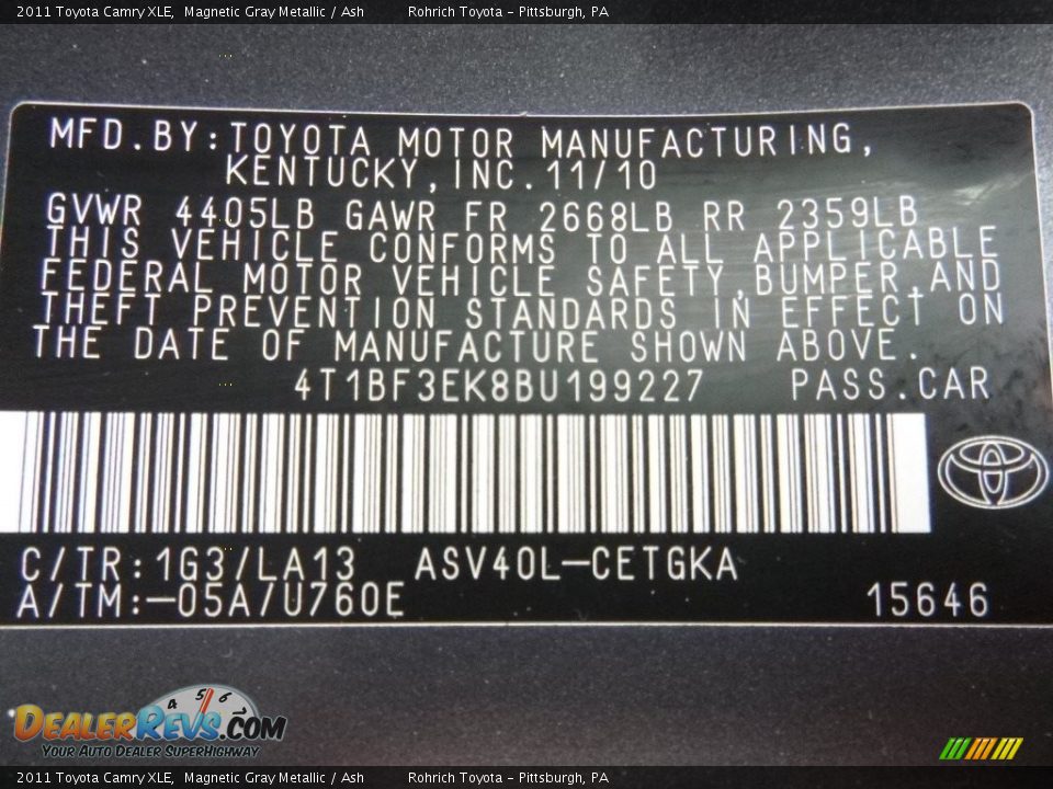 2011 Toyota Camry XLE Magnetic Gray Metallic / Ash Photo #25