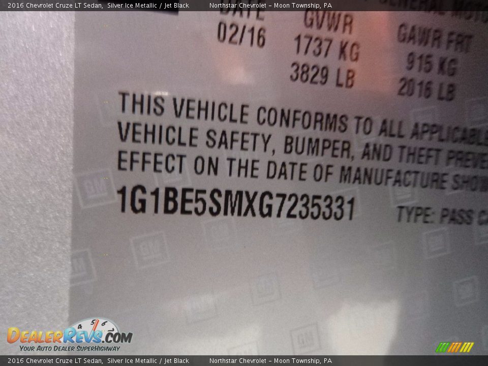 2016 Chevrolet Cruze LT Sedan Silver Ice Metallic / Jet Black Photo #14