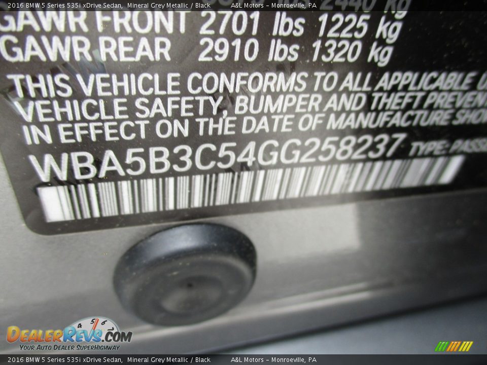 2016 BMW 5 Series 535i xDrive Sedan Mineral Grey Metallic / Black Photo #19