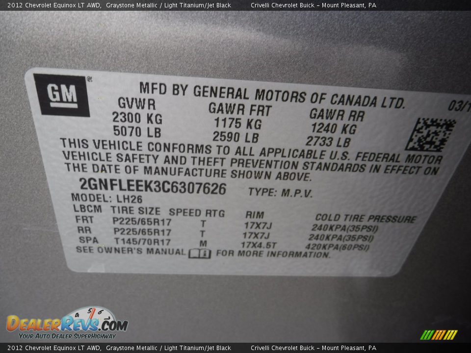 2012 Chevrolet Equinox LT AWD Graystone Metallic / Light Titanium/Jet Black Photo #35