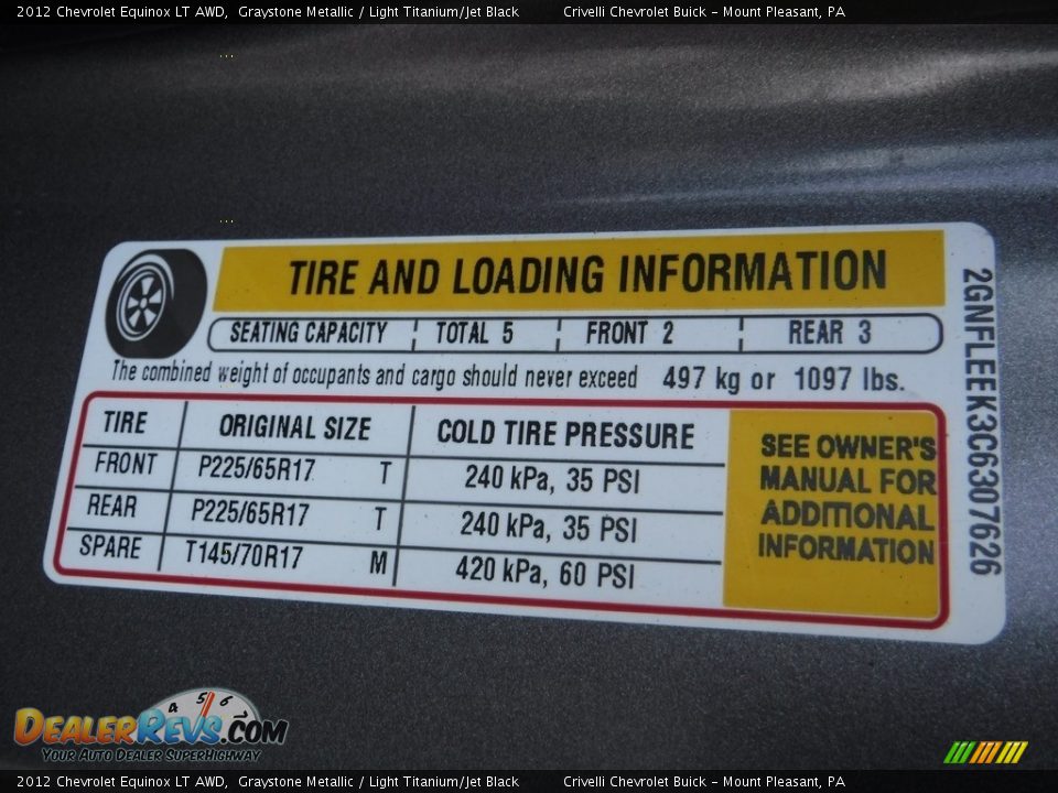 2012 Chevrolet Equinox LT AWD Graystone Metallic / Light Titanium/Jet Black Photo #36