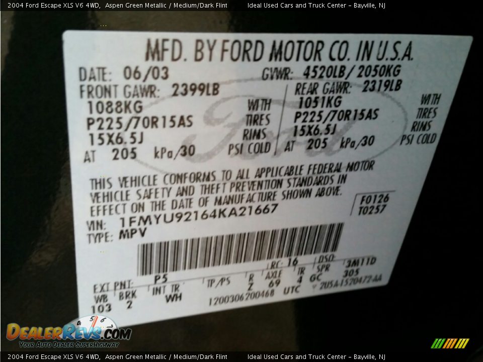 2004 Ford Escape XLS V6 4WD Aspen Green Metallic / Medium/Dark Flint Photo #21