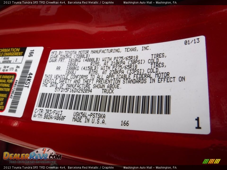 2013 Toyota Tundra SR5 TRD CrewMax 4x4 Barcelona Red Metallic / Graphite Photo #24