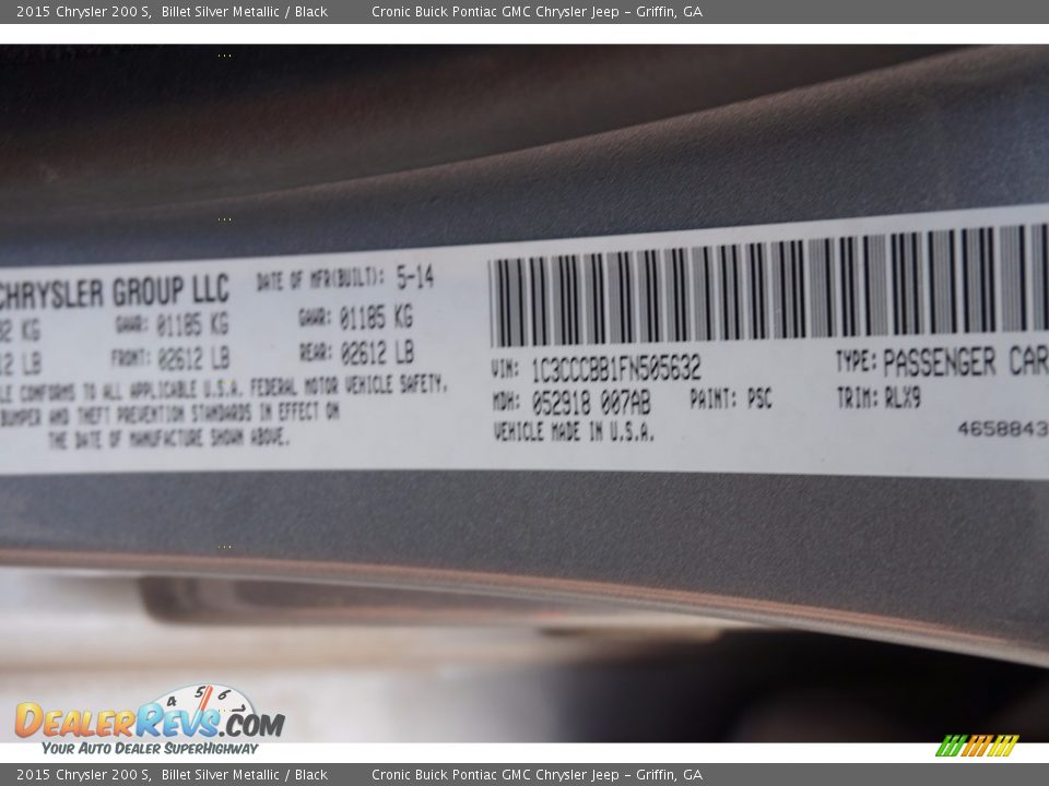 2015 Chrysler 200 S Billet Silver Metallic / Black Photo #24