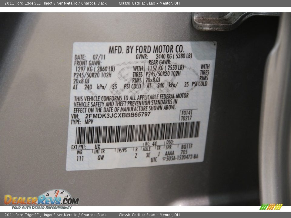 2011 Ford Edge SEL Ingot Silver Metallic / Charcoal Black Photo #19