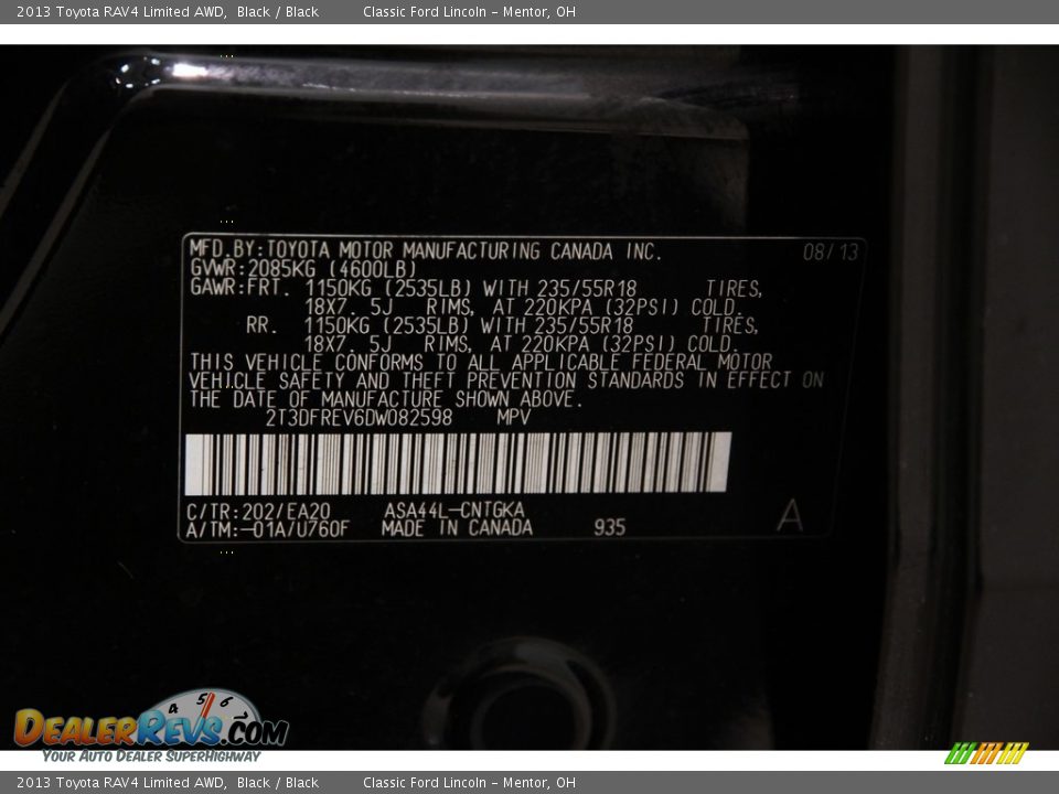 2013 Toyota RAV4 Limited AWD Black / Black Photo #16