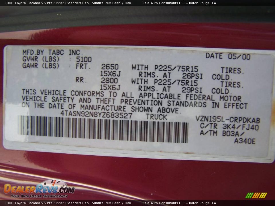 2000 Toyota Tacoma V6 PreRunner Extended Cab Sunfire Red Pearl / Oak Photo #12