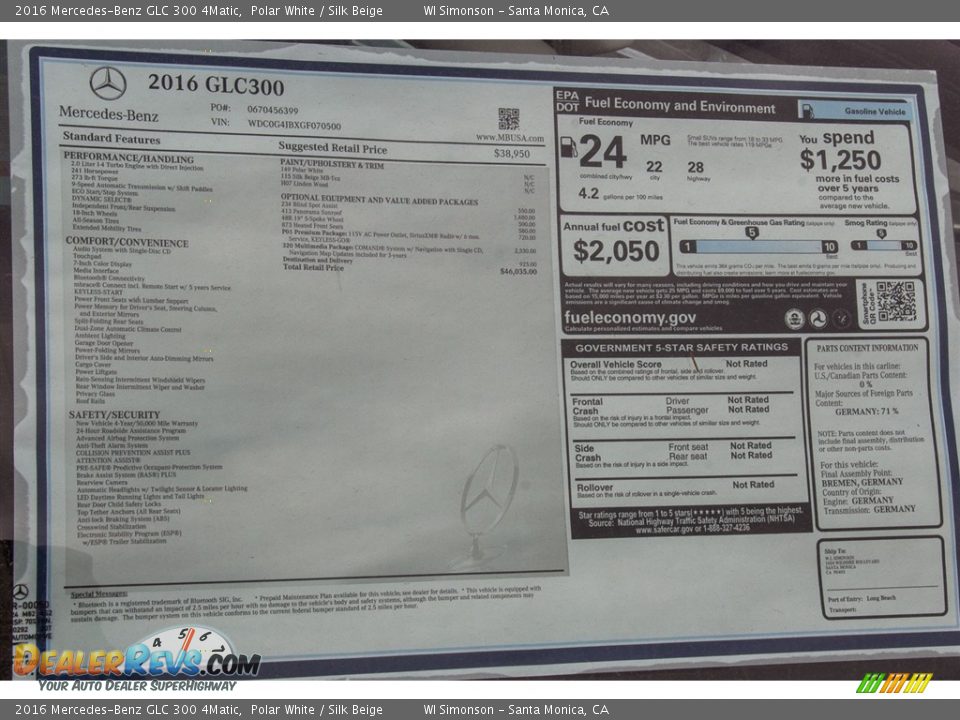 2016 Mercedes-Benz GLC 300 4Matic Polar White / Silk Beige Photo #11