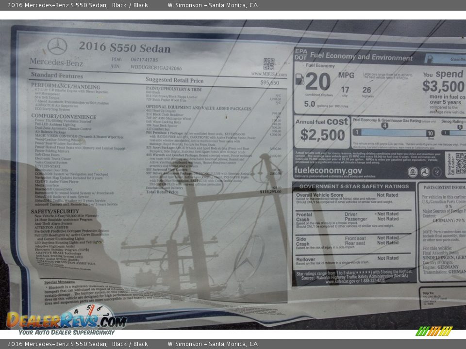 2016 Mercedes-Benz S 550 Sedan Black / Black Photo #11