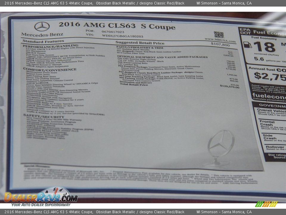 2016 Mercedes-Benz CLS AMG 63 S 4Matic Coupe Window Sticker Photo #11