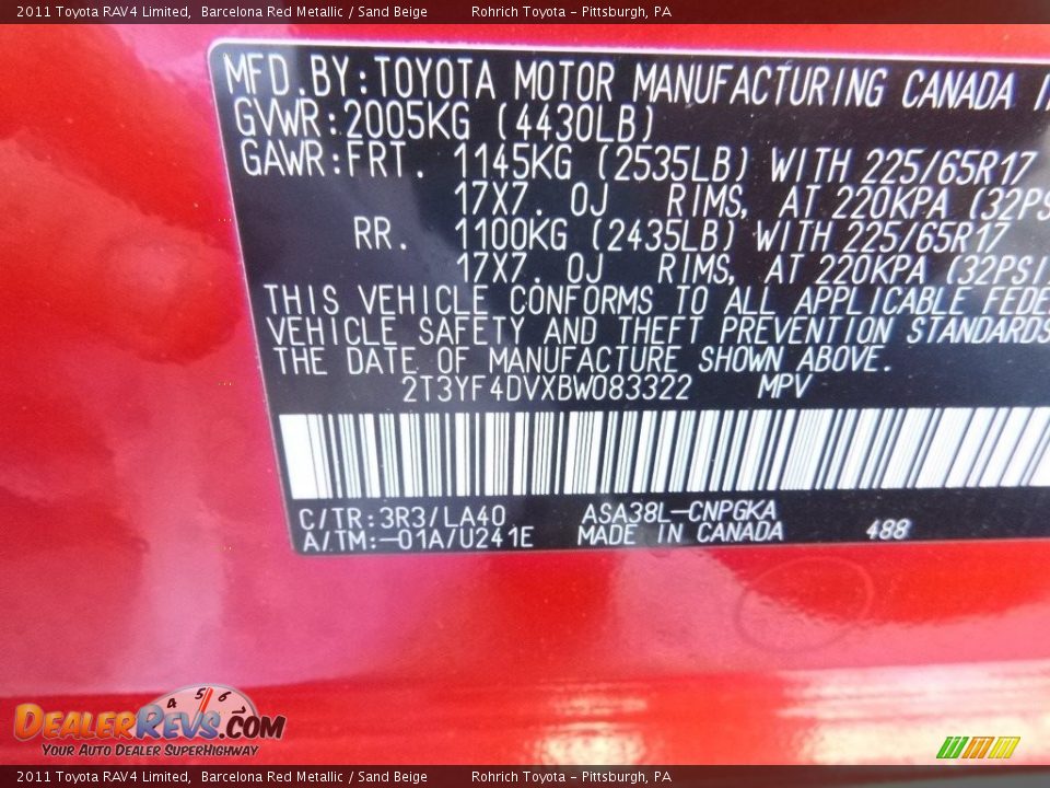 2011 Toyota RAV4 Limited Barcelona Red Metallic / Sand Beige Photo #25