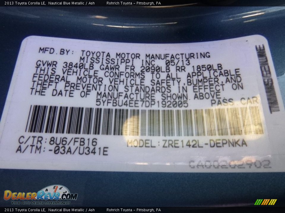 2013 Toyota Corolla LE Nautical Blue Metallic / Ash Photo #25