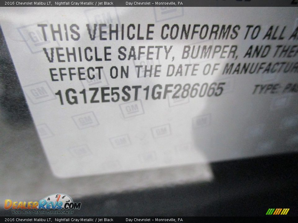 2016 Chevrolet Malibu LT Nightfall Gray Metallic / Jet Black Photo #19
