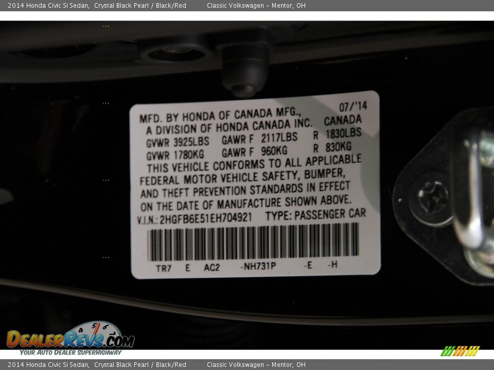 2014 Honda Civic Si Sedan Crystal Black Pearl / Black/Red Photo #19
