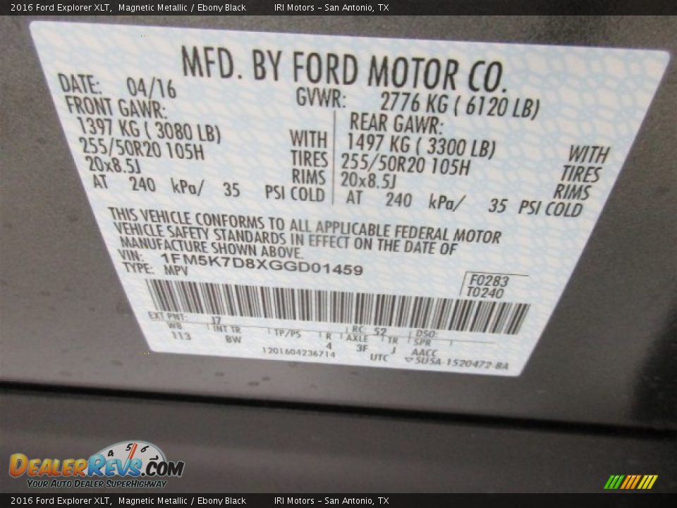 2016 Ford Explorer XLT Magnetic Metallic / Ebony Black Photo #30