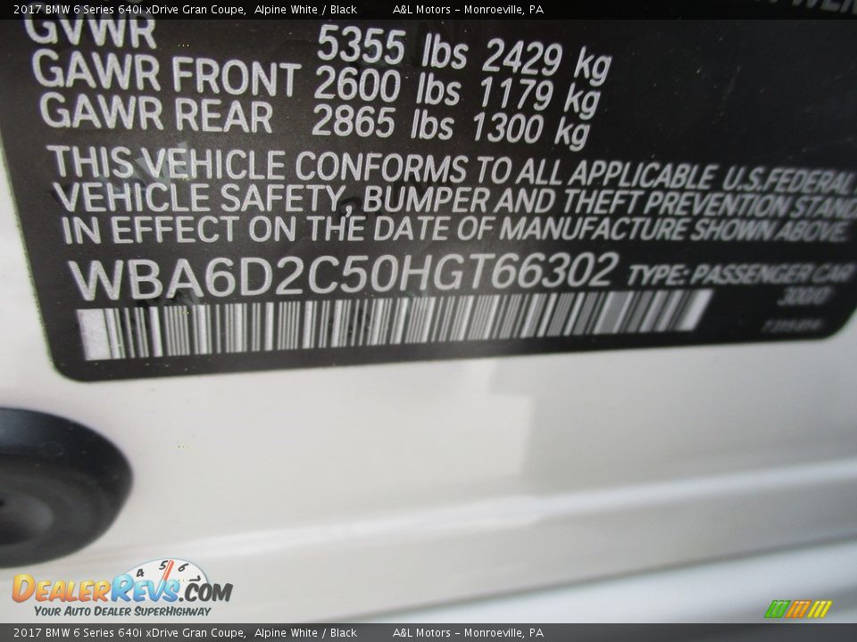 2017 BMW 6 Series 640i xDrive Gran Coupe Alpine White / Black Photo #19