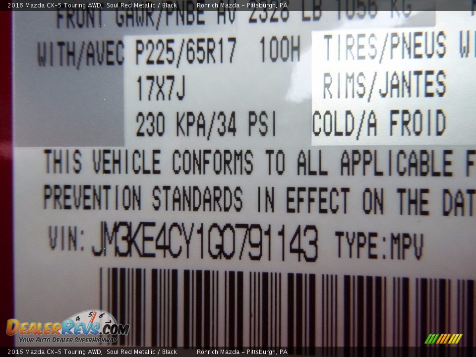 2016 Mazda CX-5 Touring AWD Soul Red Metallic / Black Photo #11