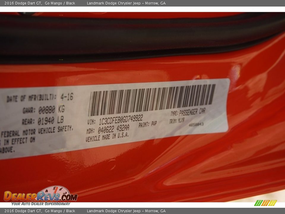 2016 Dodge Dart GT Go Mango / Black Photo #9