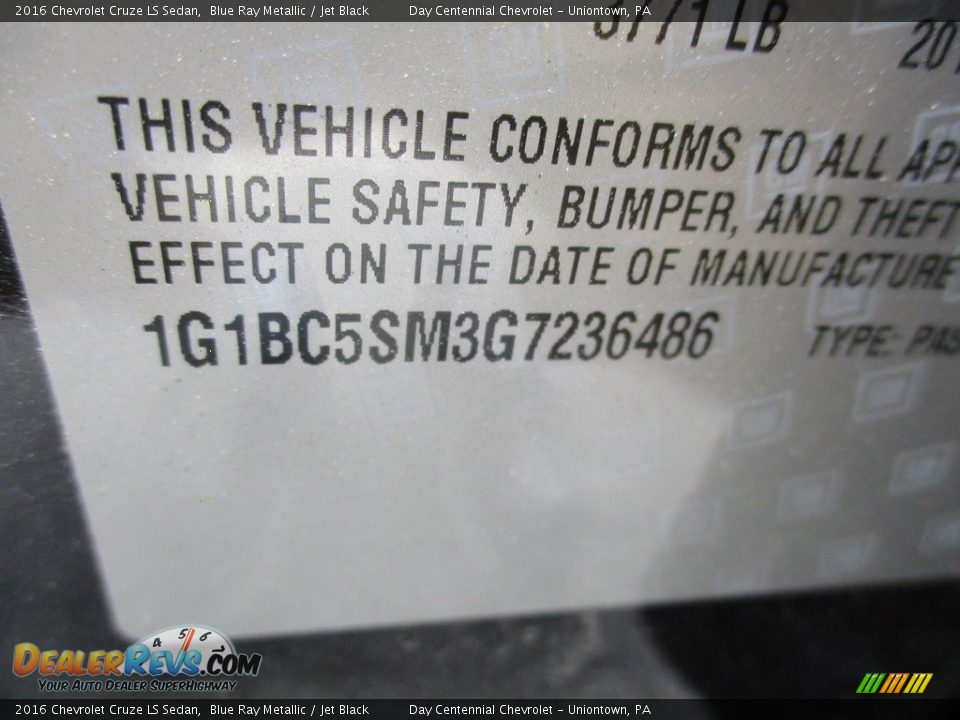 2016 Chevrolet Cruze LS Sedan Blue Ray Metallic / Jet Black Photo #19