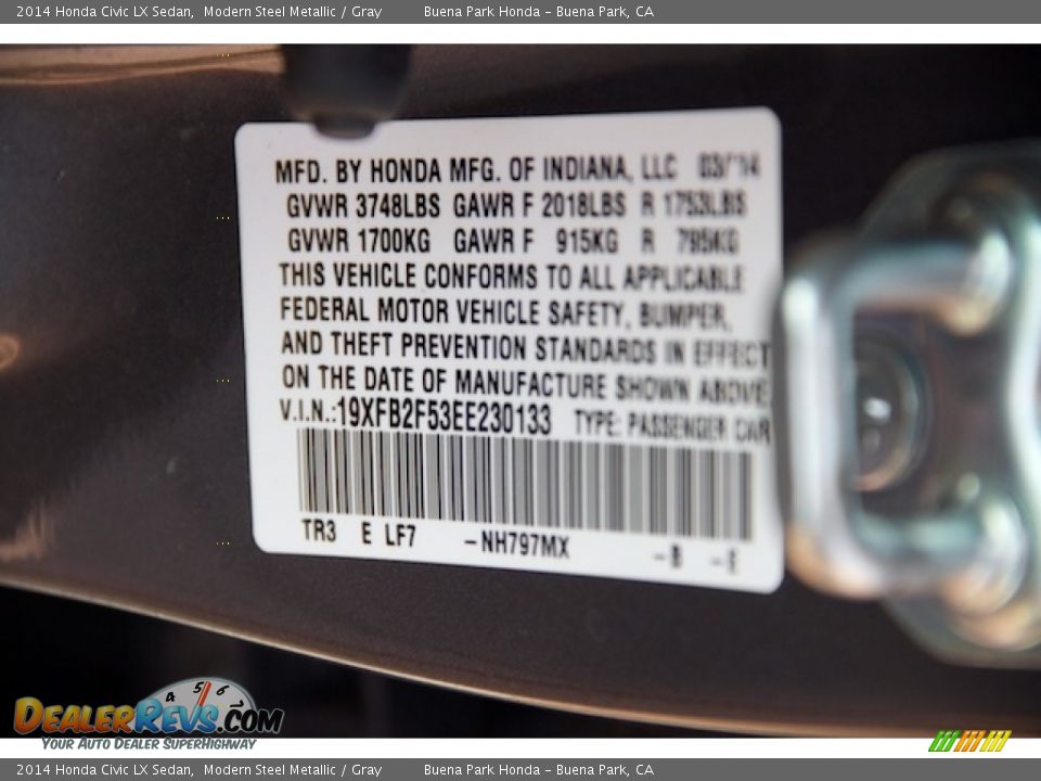2014 Honda Civic LX Sedan Modern Steel Metallic / Gray Photo #25