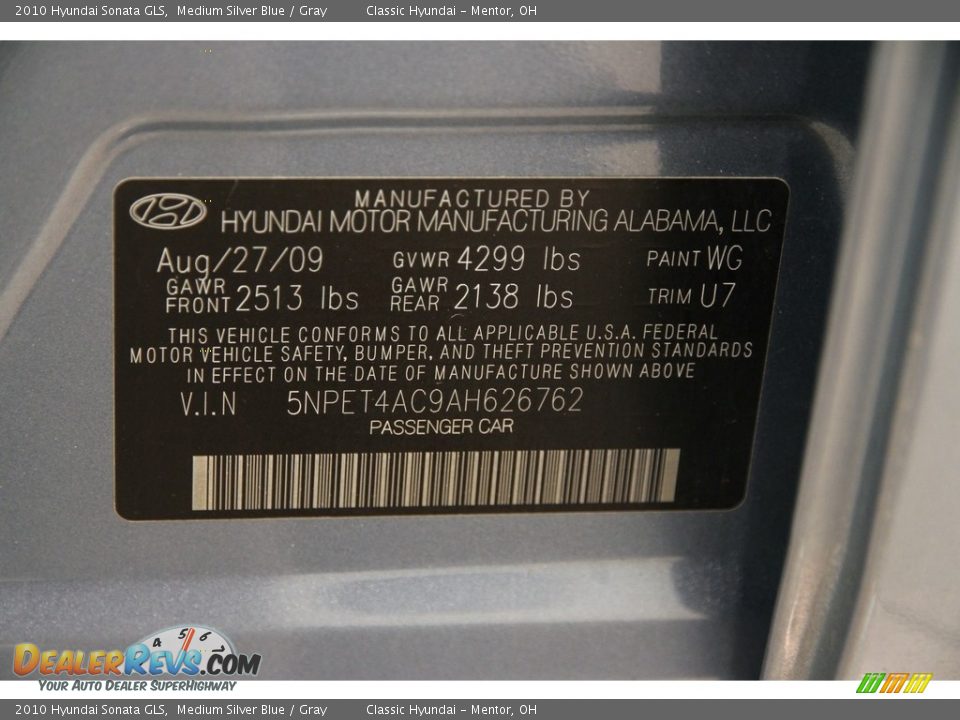 2010 Hyundai Sonata GLS Medium Silver Blue / Gray Photo #16