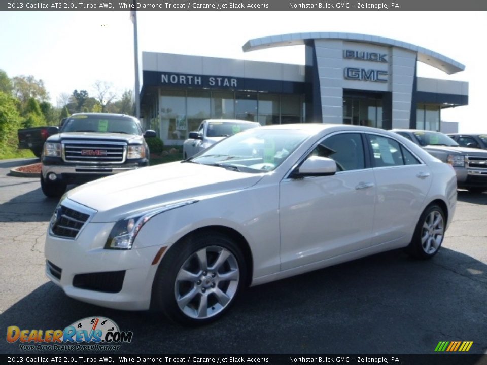 2013 Cadillac ATS 2.0L Turbo AWD White Diamond Tricoat / Caramel/Jet Black Accents Photo #1