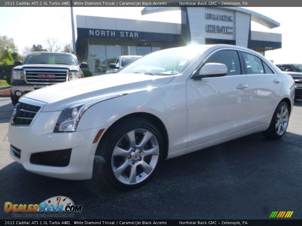 2013 Cadillac ATS 2.0L Turbo AWD White Diamond Tricoat / Caramel/Jet Black Accents Photo #2