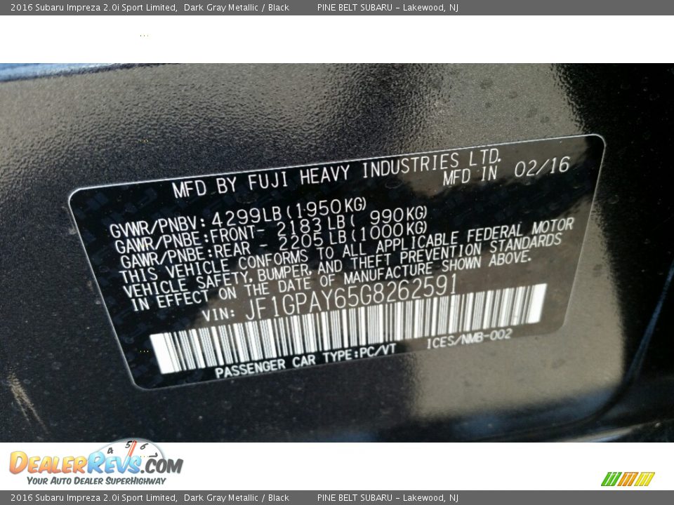 2016 Subaru Impreza 2.0i Sport Limited Dark Gray Metallic / Black Photo #9
