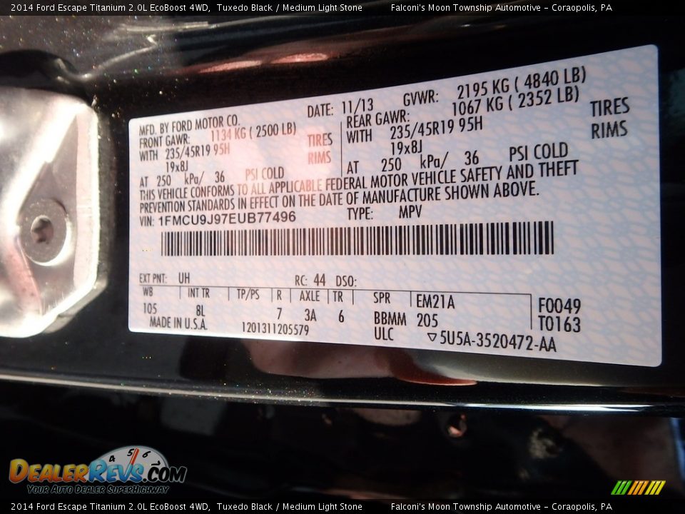2014 Ford Escape Titanium 2.0L EcoBoost 4WD Tuxedo Black / Medium Light Stone Photo #23